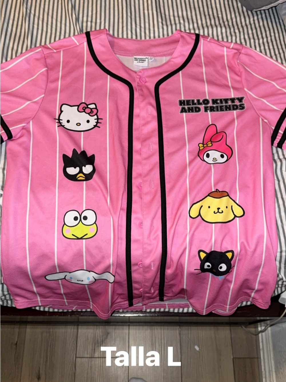 Women Hello Kitty Pink Baseball Jersey with Character Patches